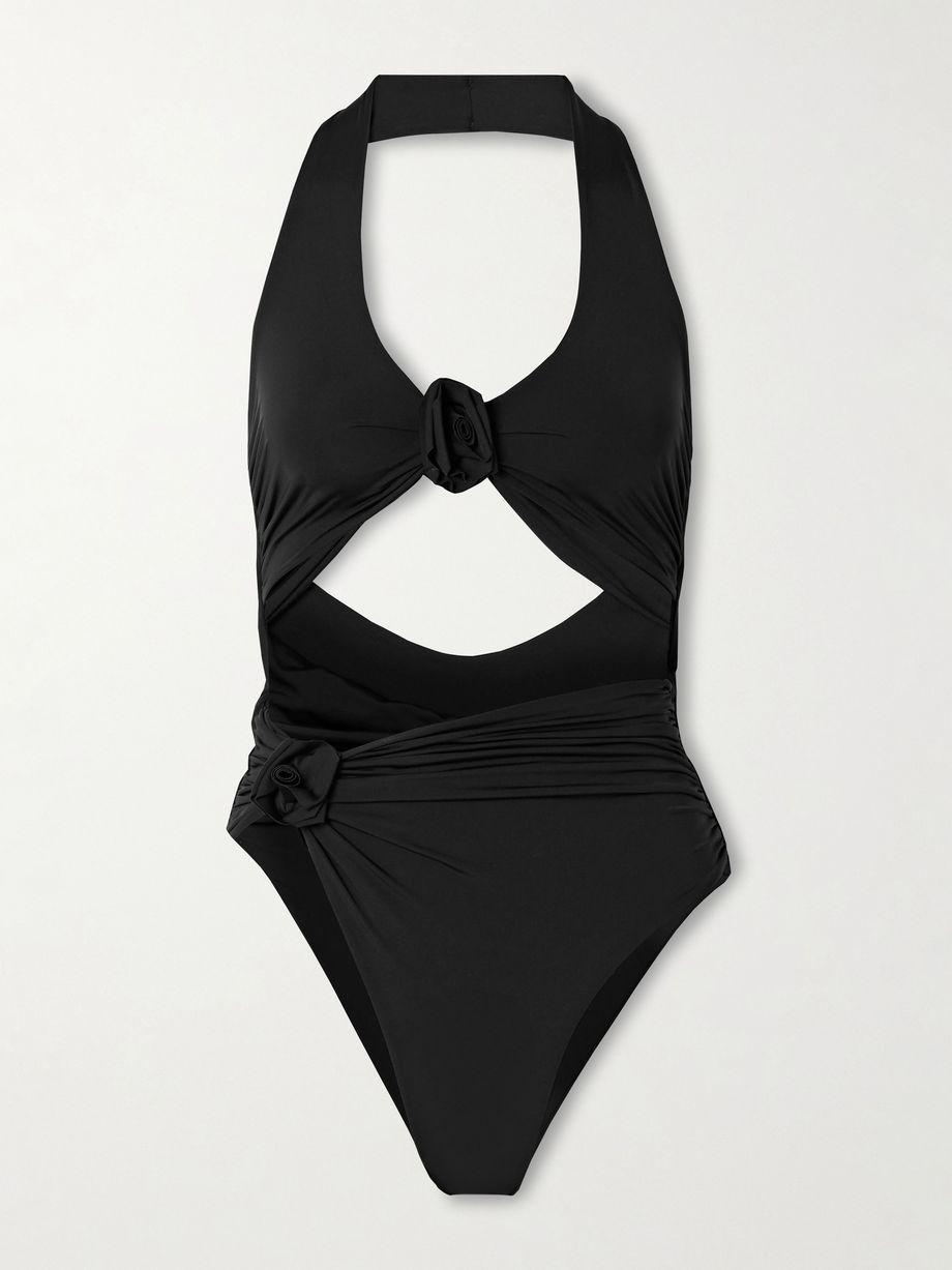 Cipria cutout appliquéd ruched swimsuit by MAYGEL CORONEL Cipria cutout appliquéd ruched swimsuit by MAYGEL CORONEL