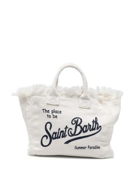 Colette Linen fringed logo-print tote bag by MC2 SAINT BARTH