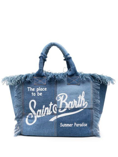 Vanity fringed denim tote bag by MC2 SAINT BARTH