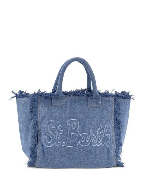 Vanity fringed logo denim tote bag by MC2 SAINT BARTH
