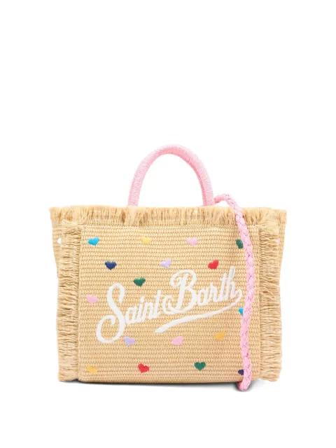 Vanity heart embroidered fringed tote bag by MC2 SAINT BARTH