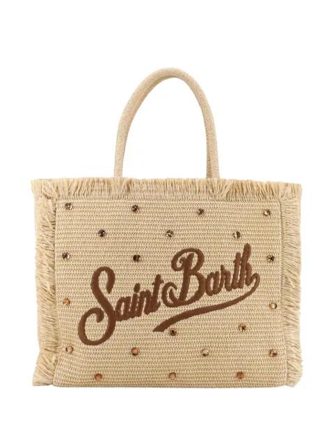crystal-embellished frayed tote bag by MC2 SAINT BARTH