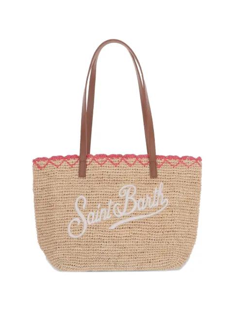embroidered-logo raffia tote bag by MC2 SAINT BARTH
