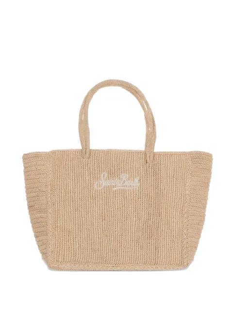 logo-embroidered raffia shoulder bag by MC2 SAINT BARTH