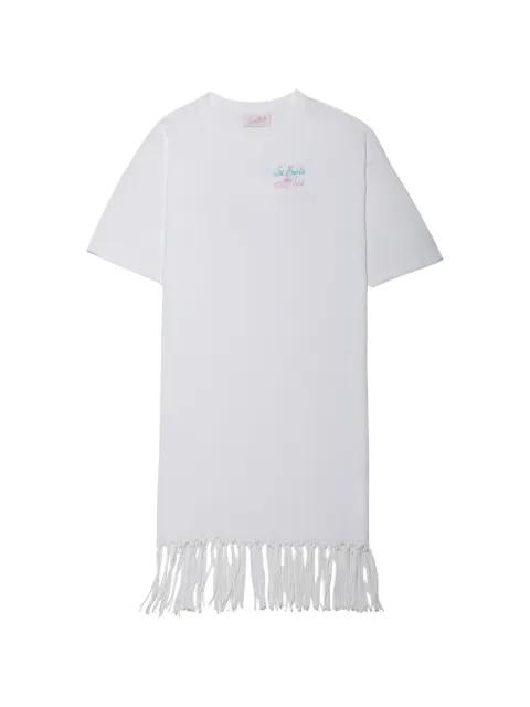 logo-print fringed mini dress by MC2 SAINT BARTH