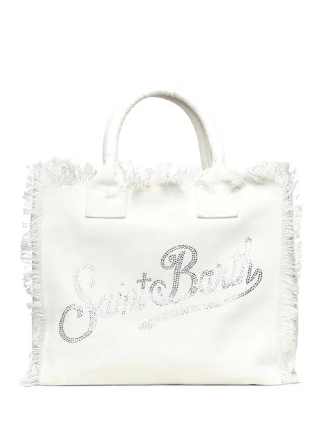 strass-embellished frayed tote bag by MC2 SAINT BARTH