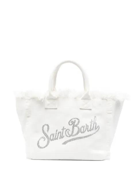 strass-embellished frayed tote bag by MC2 SAINT BARTH