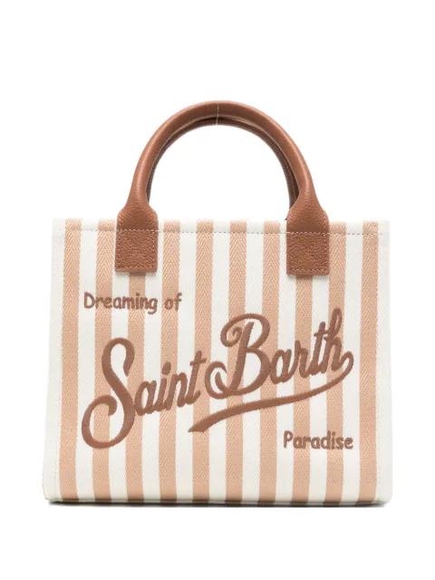 striped embroidered leather tote bag by MC2 SAINT BARTH