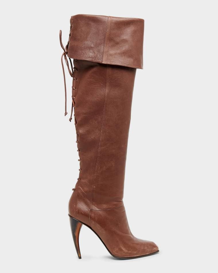 105mm Horn Leather Knee-High Boots by MCQUEEN