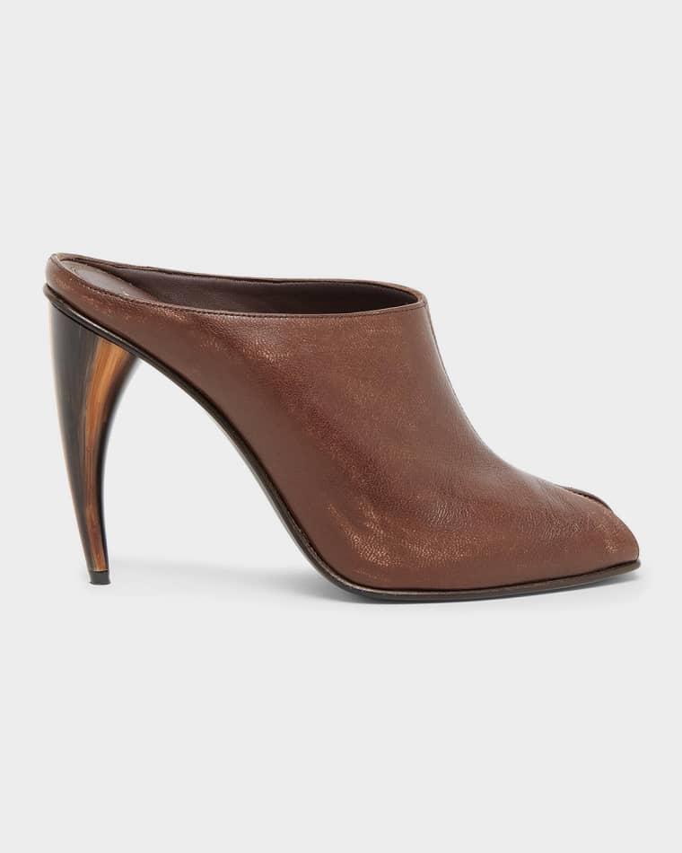 105mm Horn Leather Peep-Toe Mules by MCQUEEN