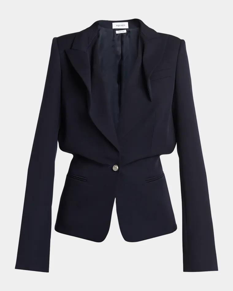 Certified Wool Folded Lapel Single-Breasted Jacket by MCQUEEN