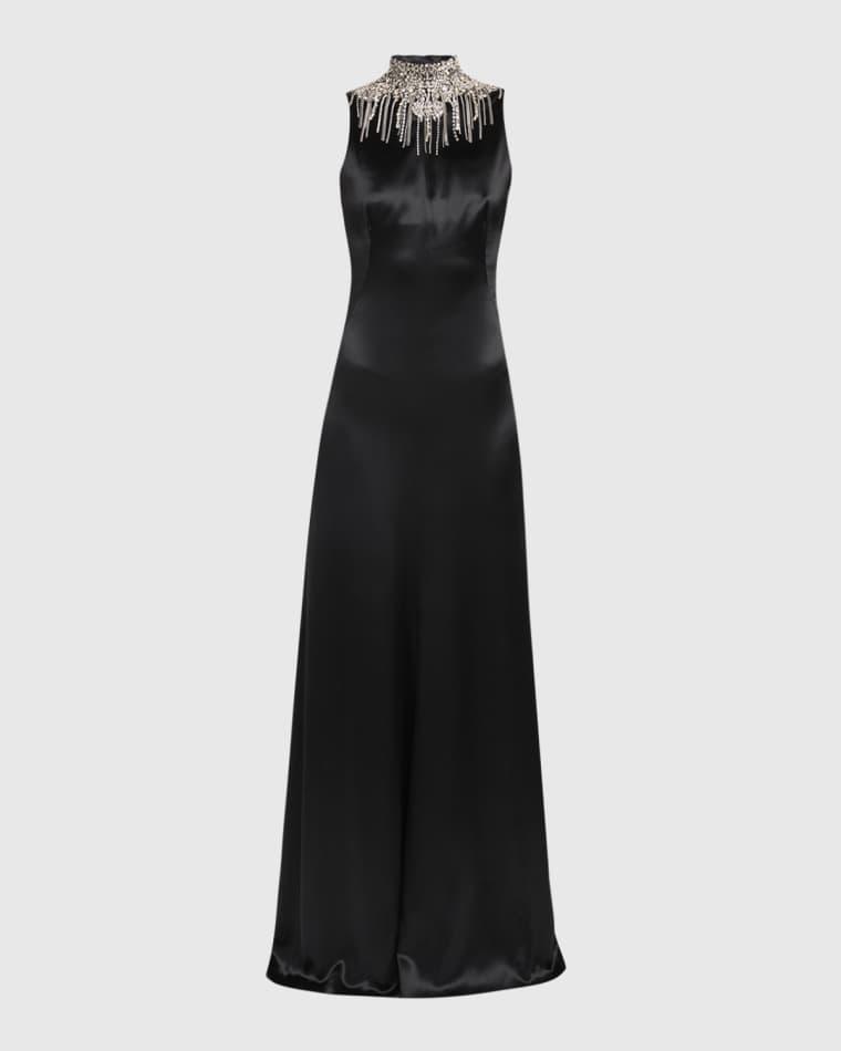 Chain Mail Turtleneck Satin Backless Evening Dress by MCQUEEN