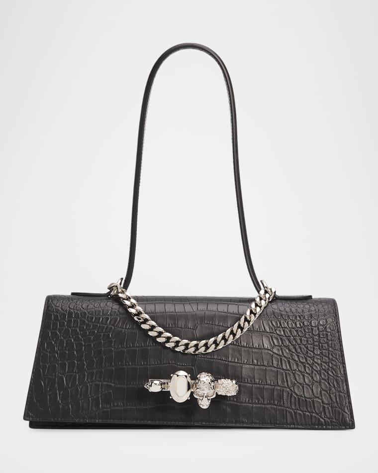 Croc-Embossed Jeweled Shoulder Bag by MCQUEEN