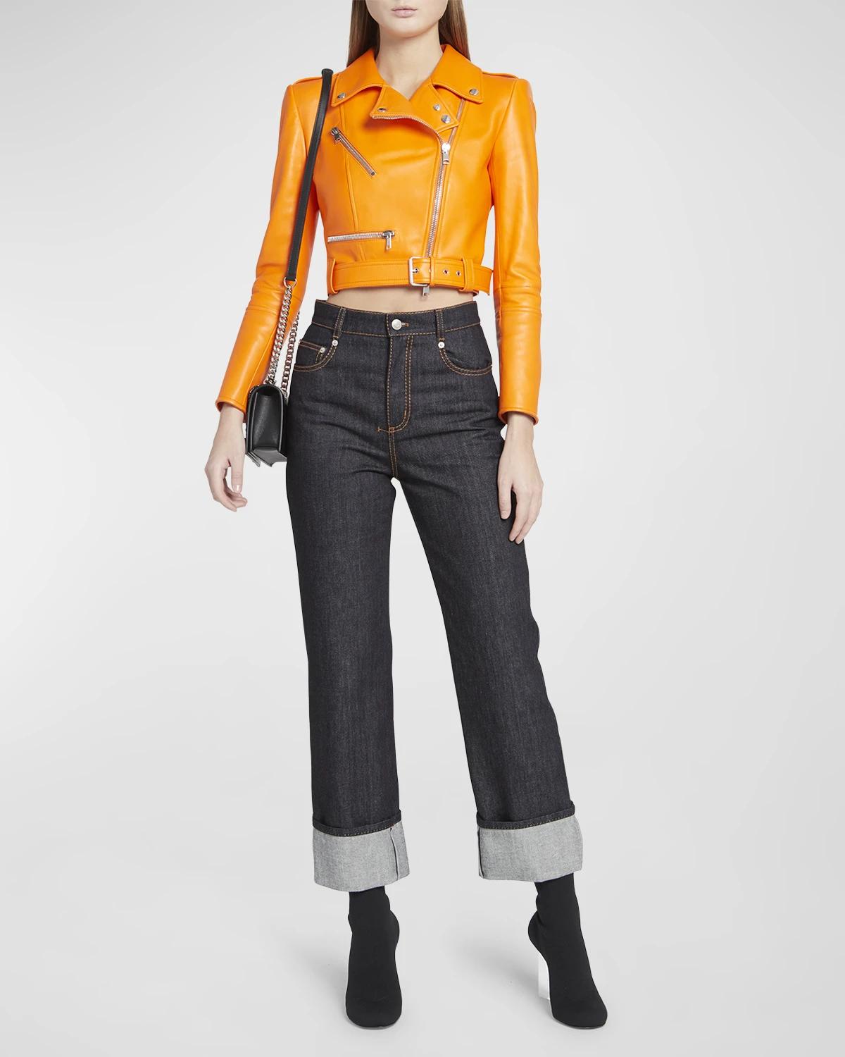 Cropped Leather Biker Jacket by MCQUEEN