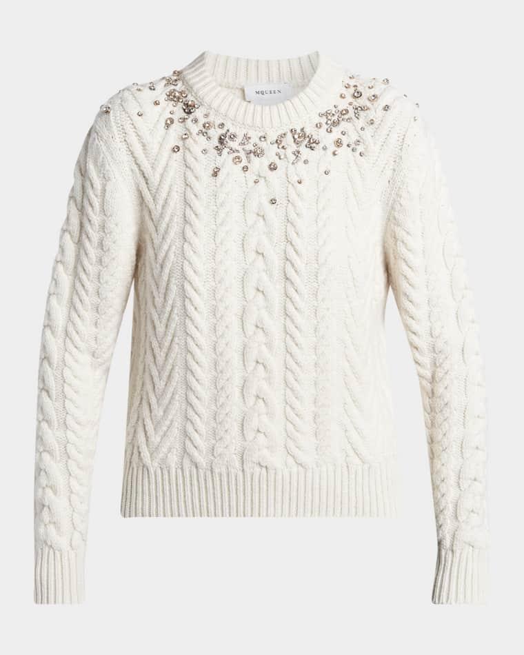 Crystal Cashmere Cable Crewneck Sweater by MCQUEEN