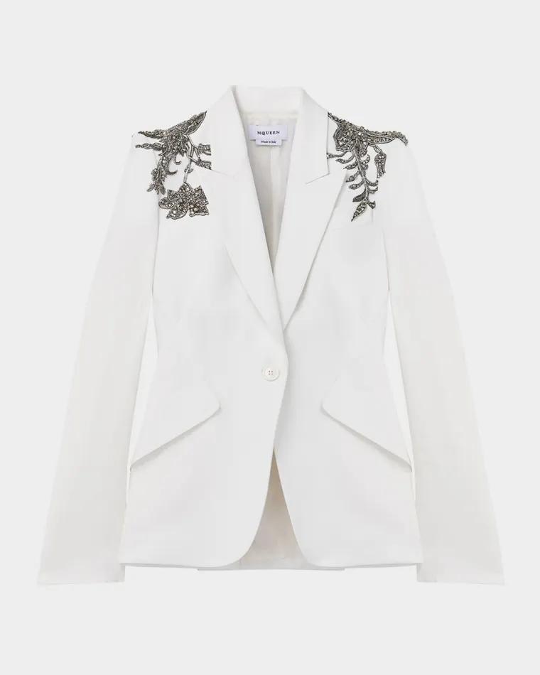 Crystal Embellished Shoulder Single-Breasted Blazer by MCQUEEN