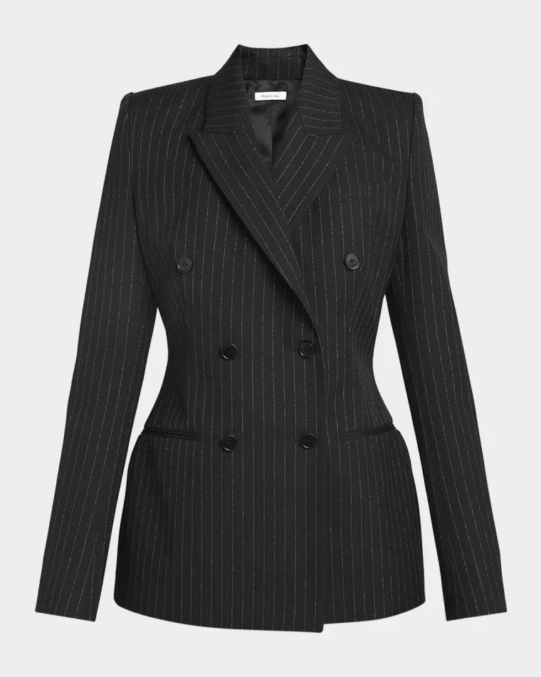 Double-Breasted Metallic Pinstripe Wool Jacket by MCQUEEN