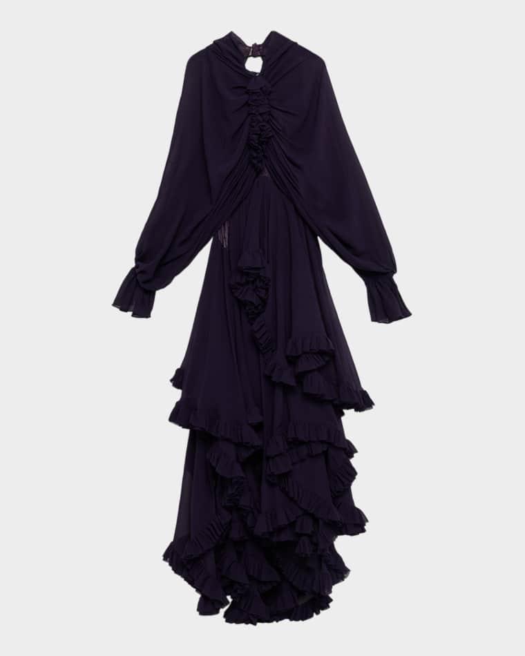 Draped Open-Back Ruffle Cape Gown by MCQUEEN