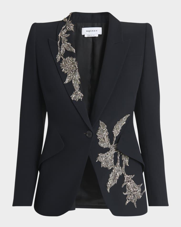 Floral Crystal One-Button Crepe Blazer by MCQUEEN