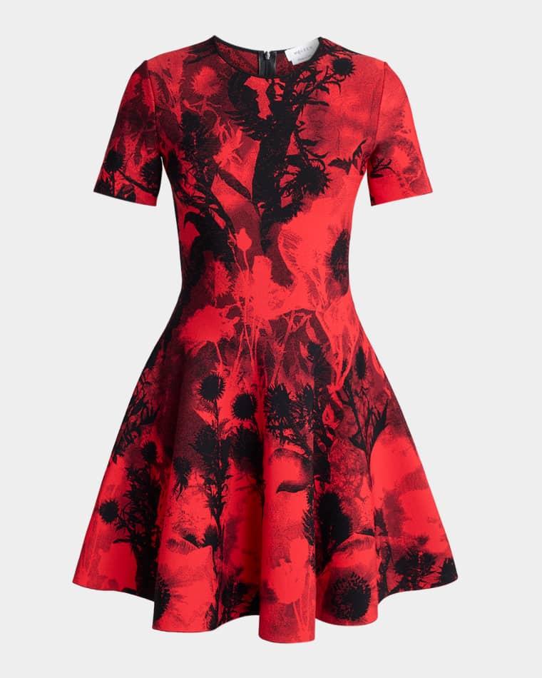 Floral Jacquard Short-Sleeve Mini Dress by MCQUEEN