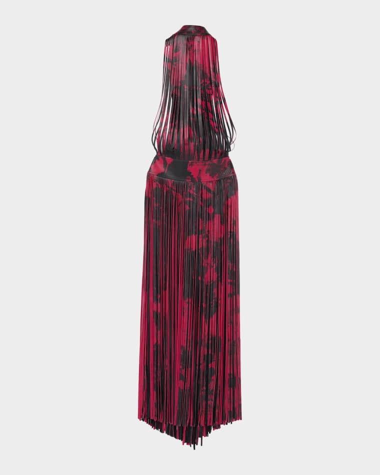Floral-Print Leather Fringe Maxi Dress by MCQUEEN