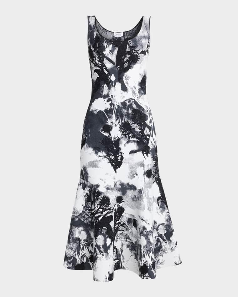 Flowers Jacquard Compact Knit Trumpet Midi Dress by MCQUEEN