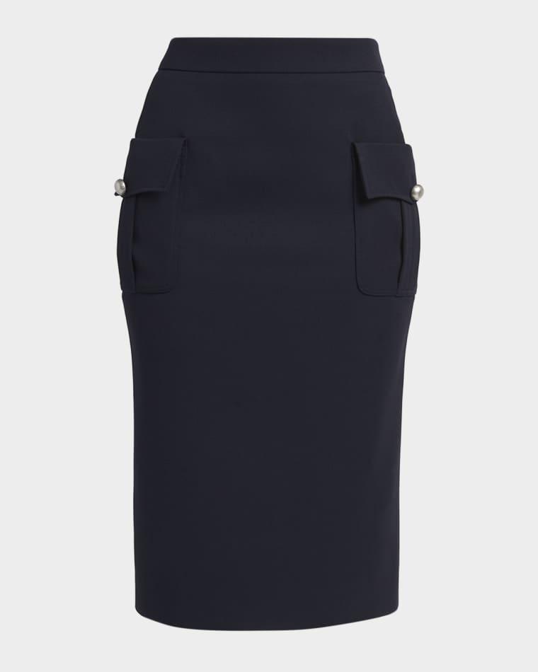 Front-Pocket Grain De Poudre Pencil Skirt by MCQUEEN