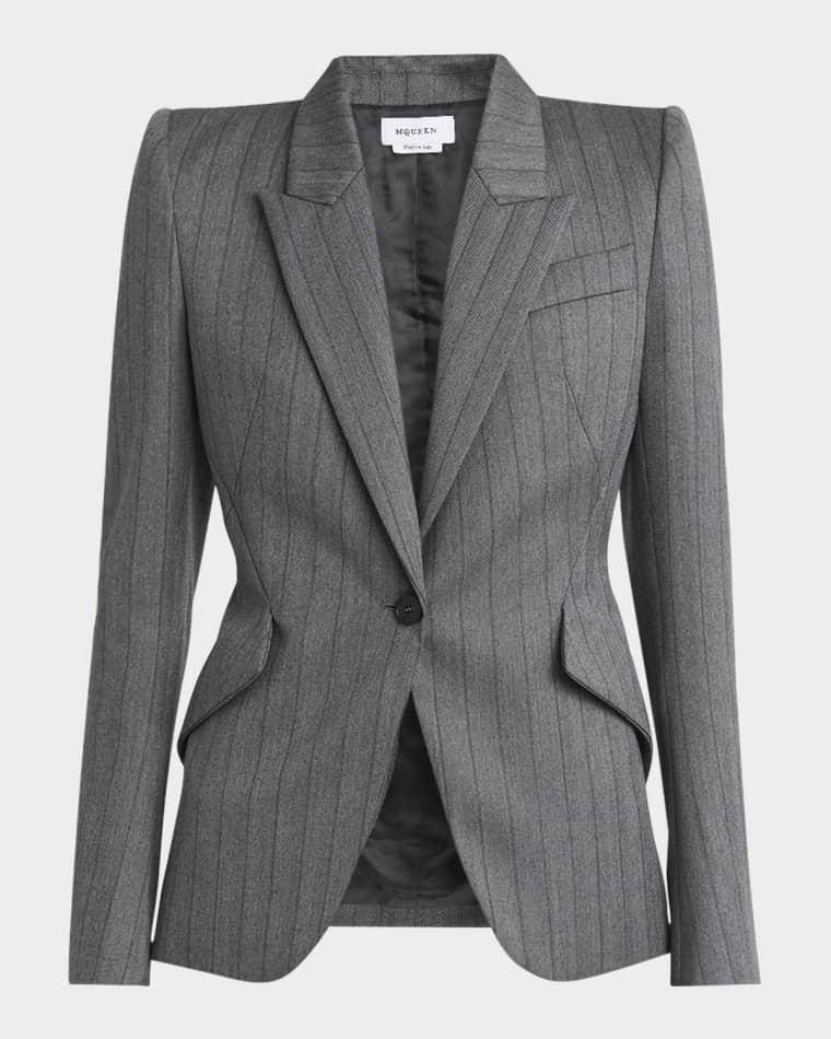 Herringbone Striped Single-Breasted Blazer Jacket by MCQUEEN