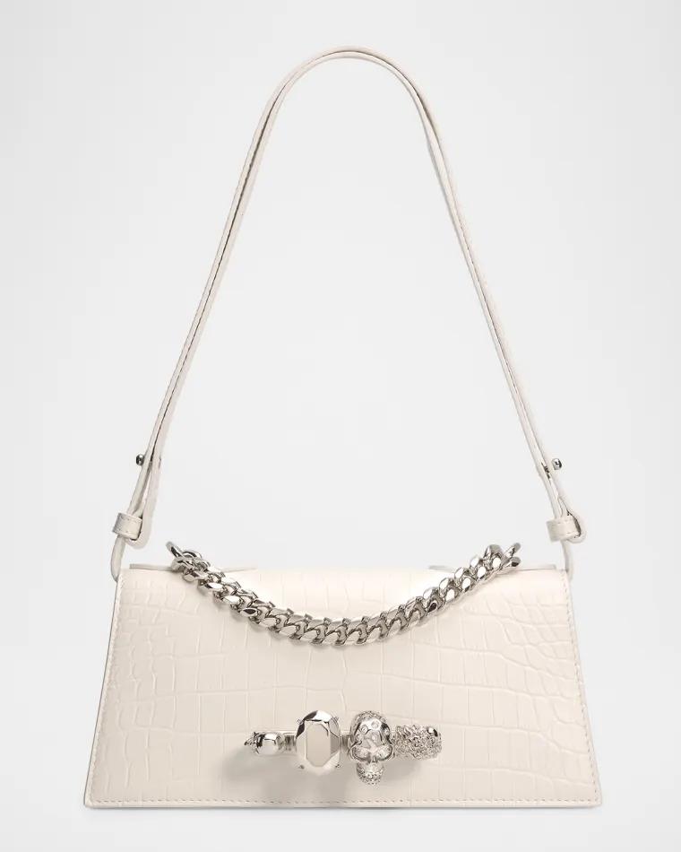 Jeweled Croc-Embossed Leather Shoulder Bag by MCQUEEN