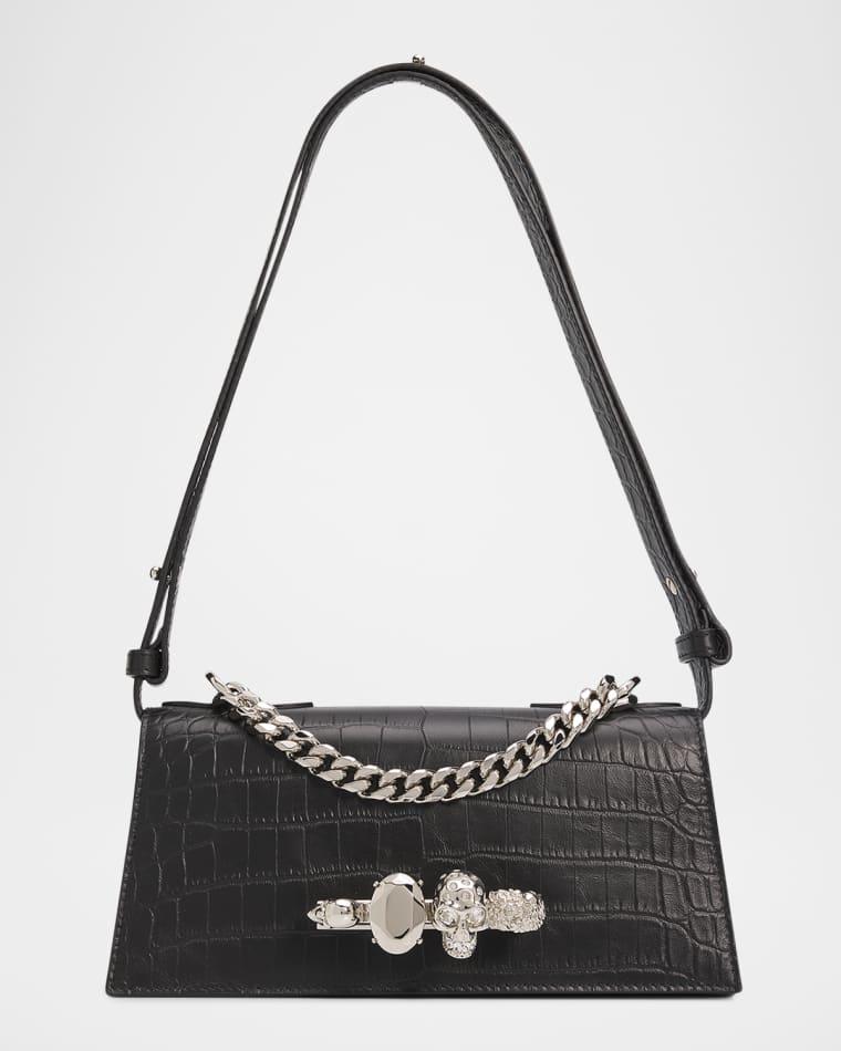 Jeweled Croc-Embossed Leather Shoulder Bag by MCQUEEN