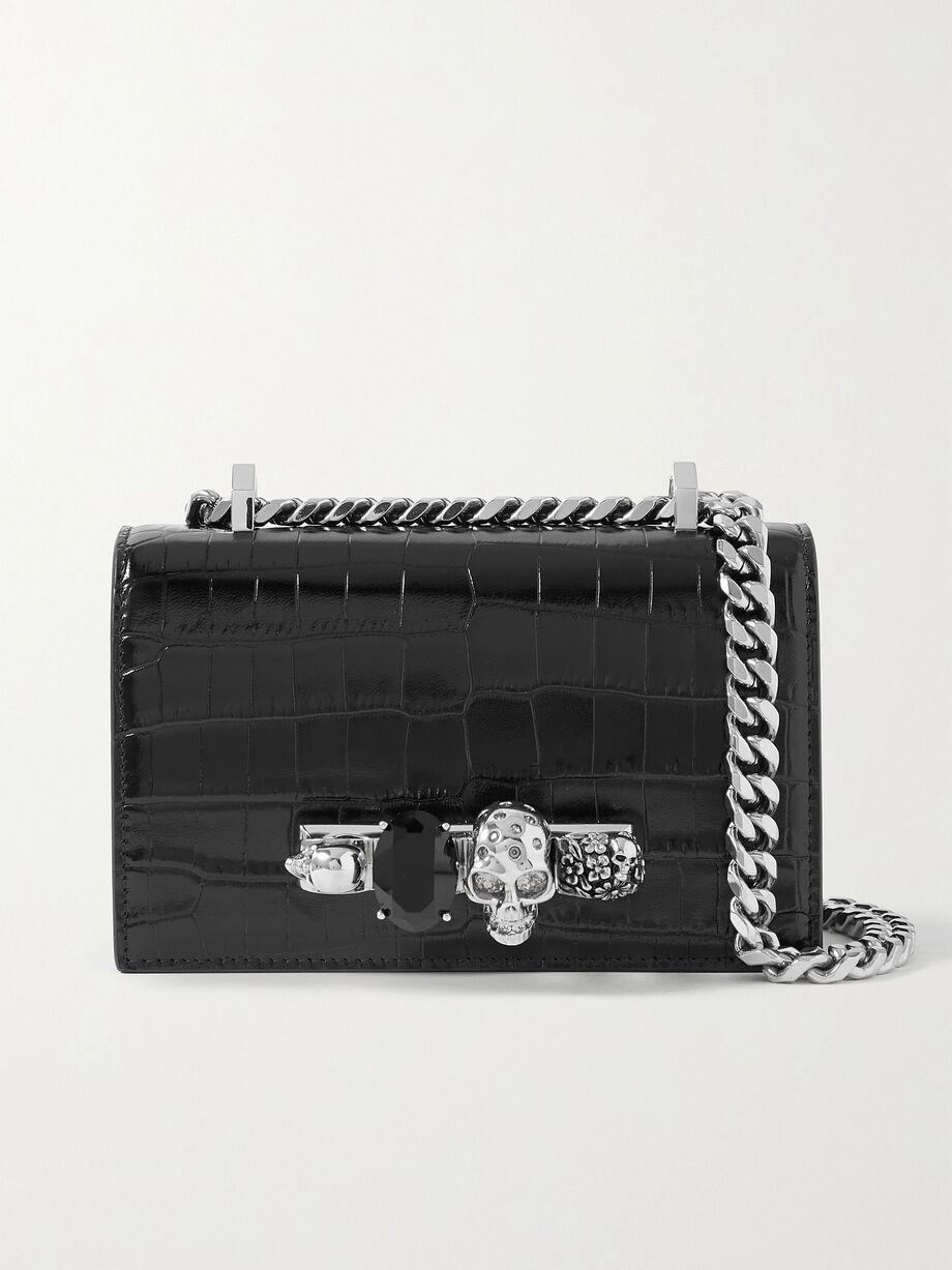 Jewelled Satchel embellished croc-effect leather shoulder bag by MCQUEEN