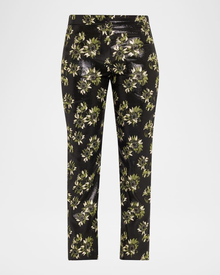 Lacquered Sunflower Jacquard Slim-Leg Ankle Pants by MCQUEEN