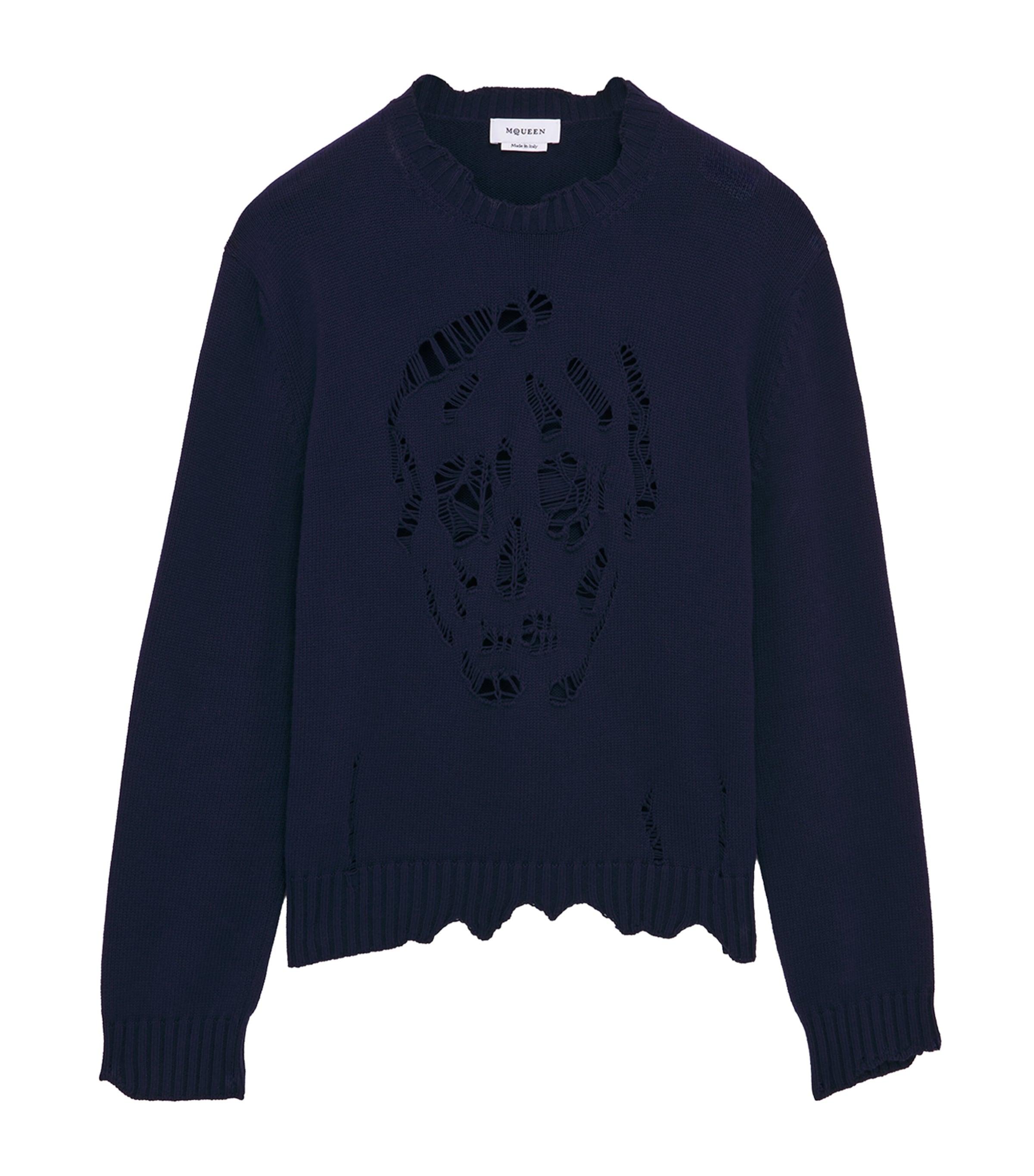 McQueen Cotton Distressed Skull Sweater by MCQUEEN