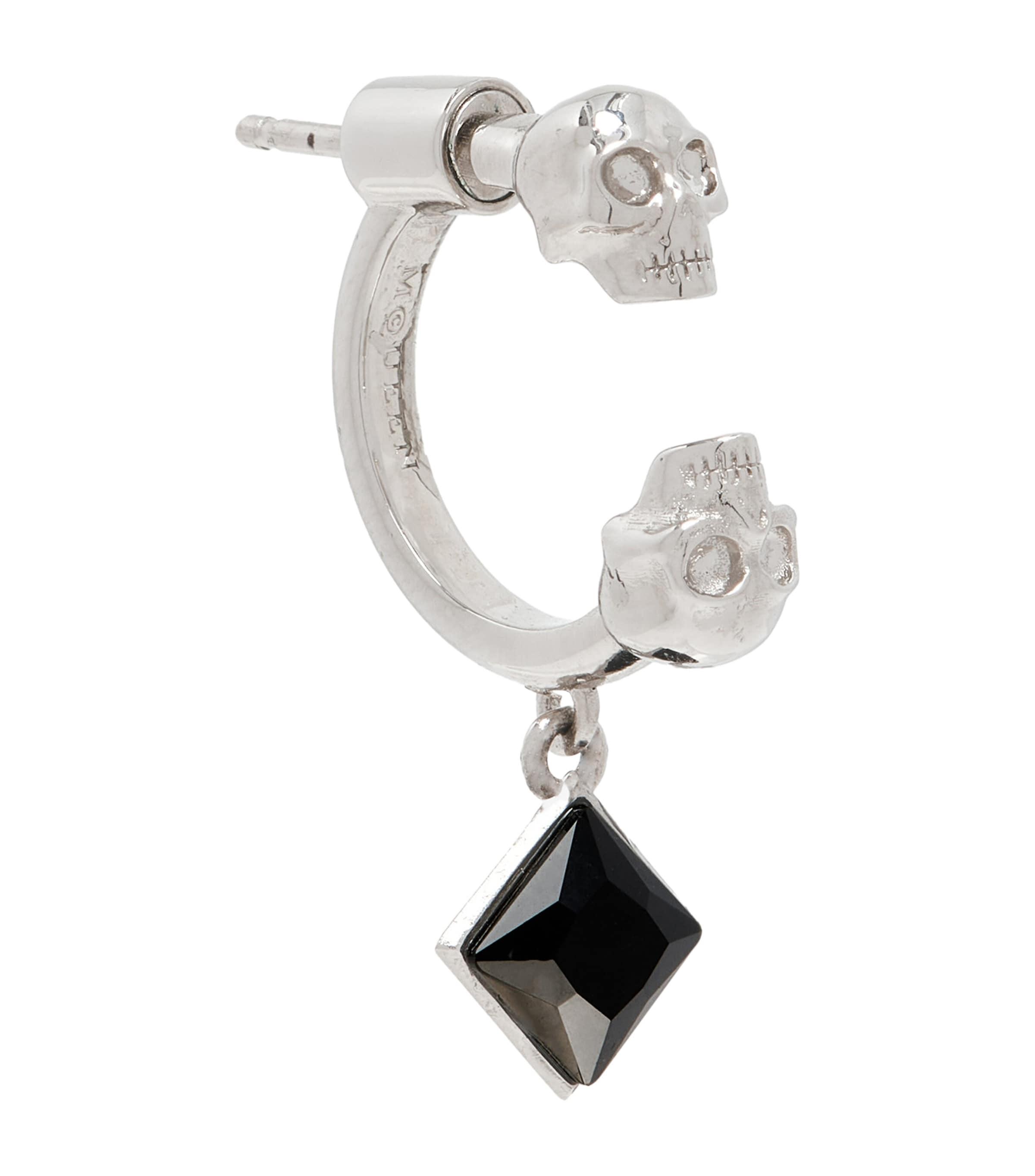 McQueen Embellished Twin Skull Single Hoop Earring by MCQUEEN