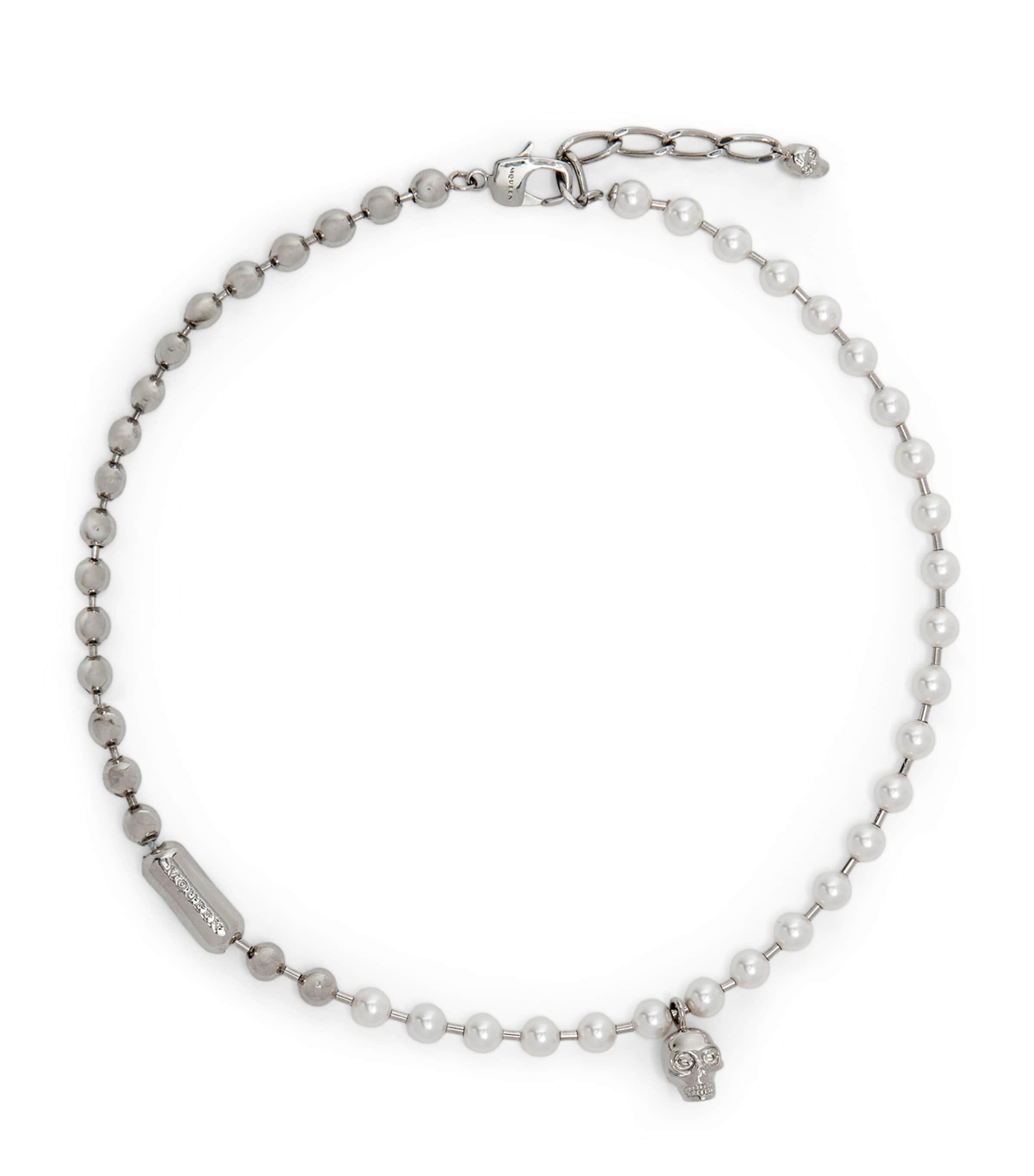 McQueen Faux Pearl and Skull Necklace by MCQUEEN