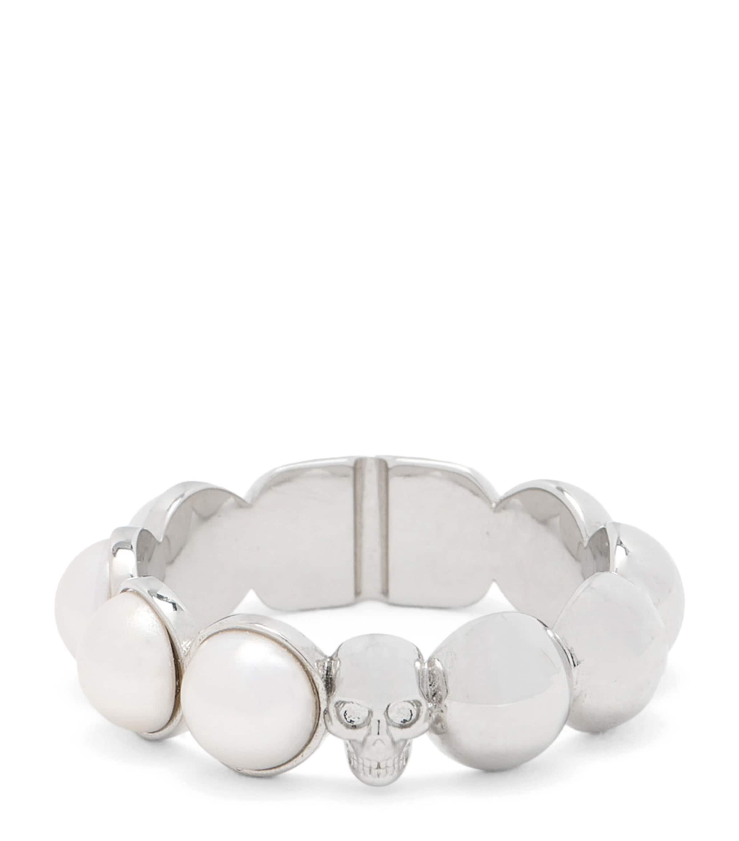 McQueen Faux Pearl and Skull Ring by MCQUEEN