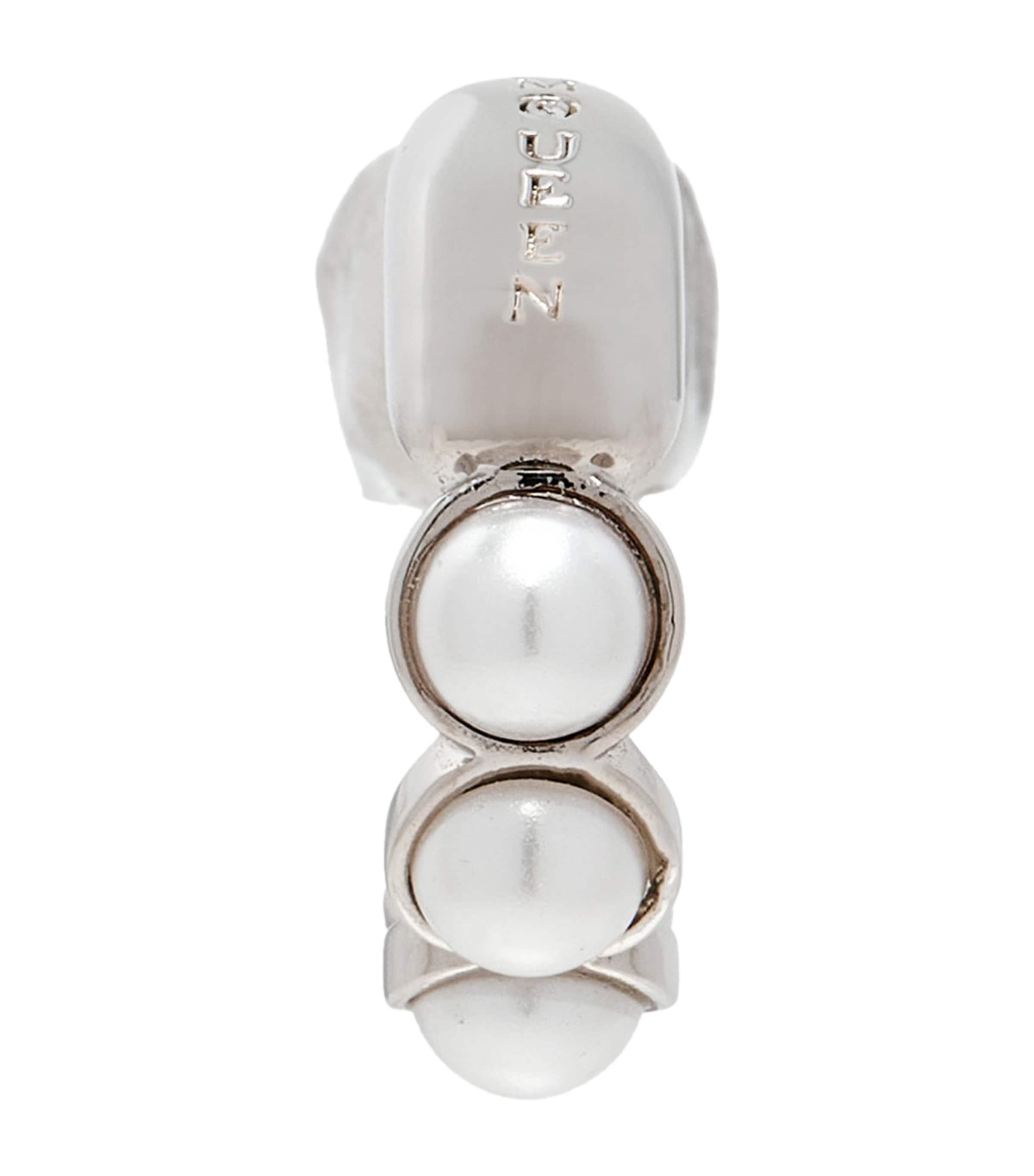 McQueen Faux Pearl and Skull Single Hoop Earring by MCQUEEN