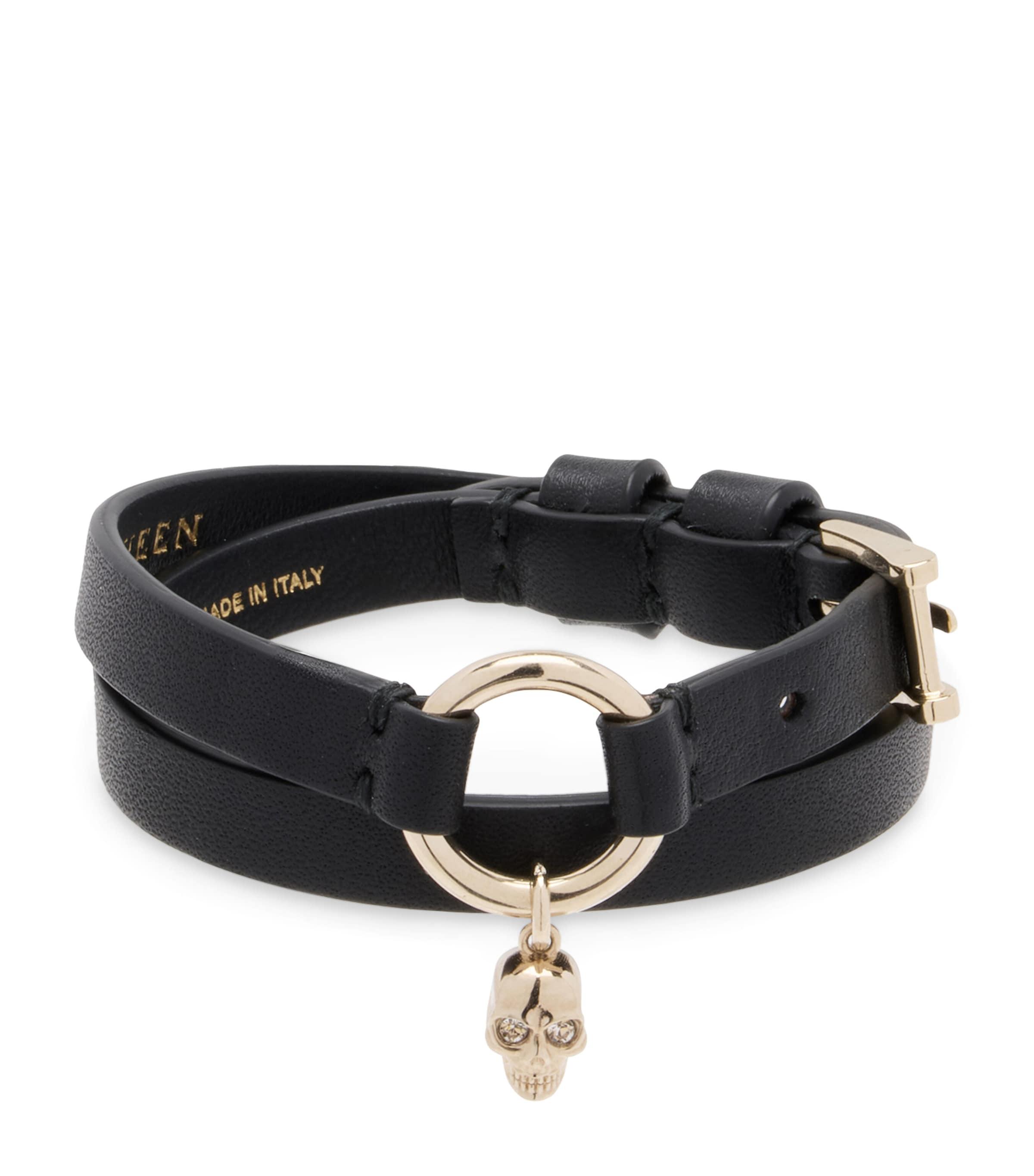 McQueen Leather Skull Ring Double Wrap Bracelet by MCQUEEN