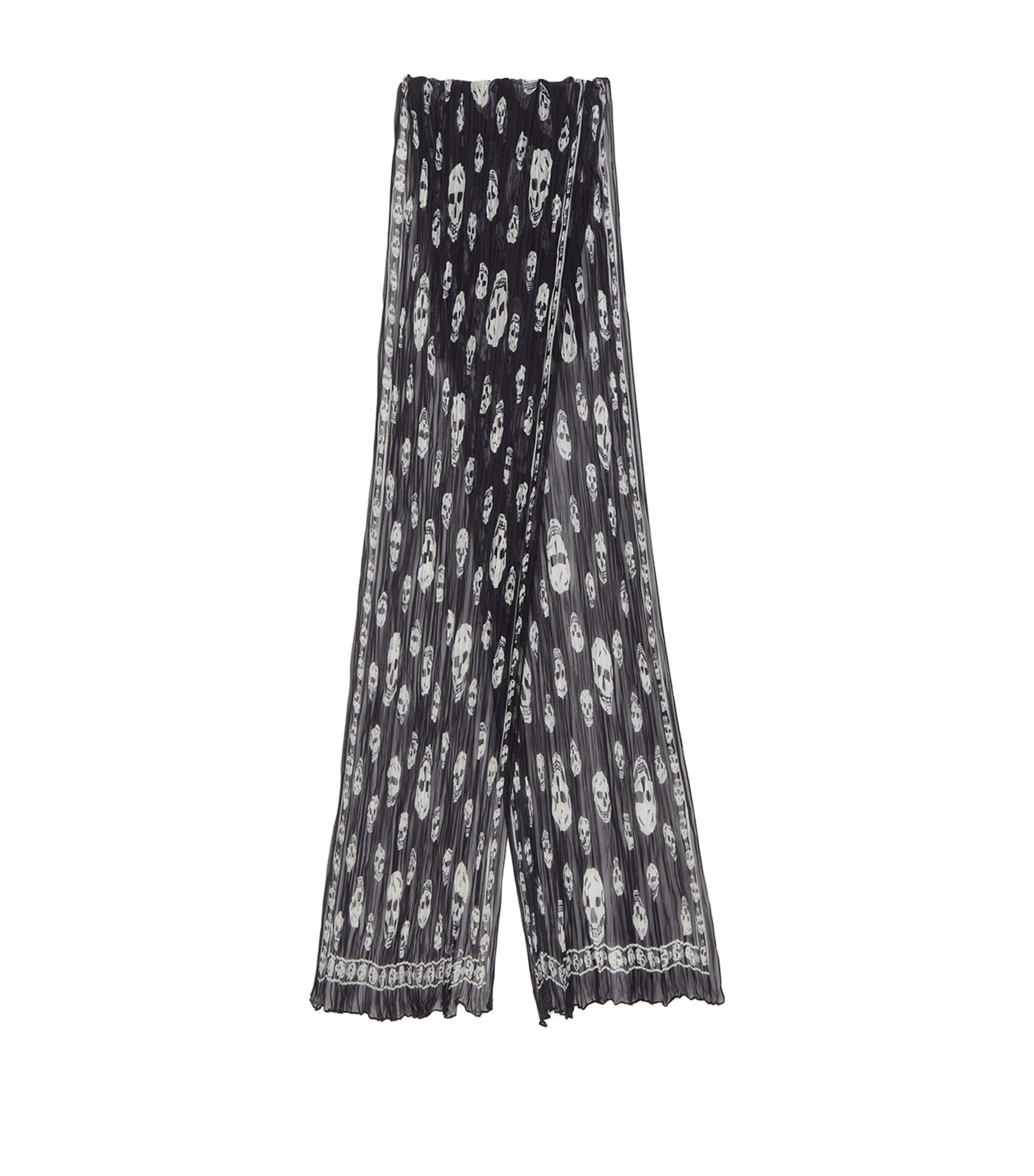 McQueen Silk Pleated Skull Scarf by MCQUEEN