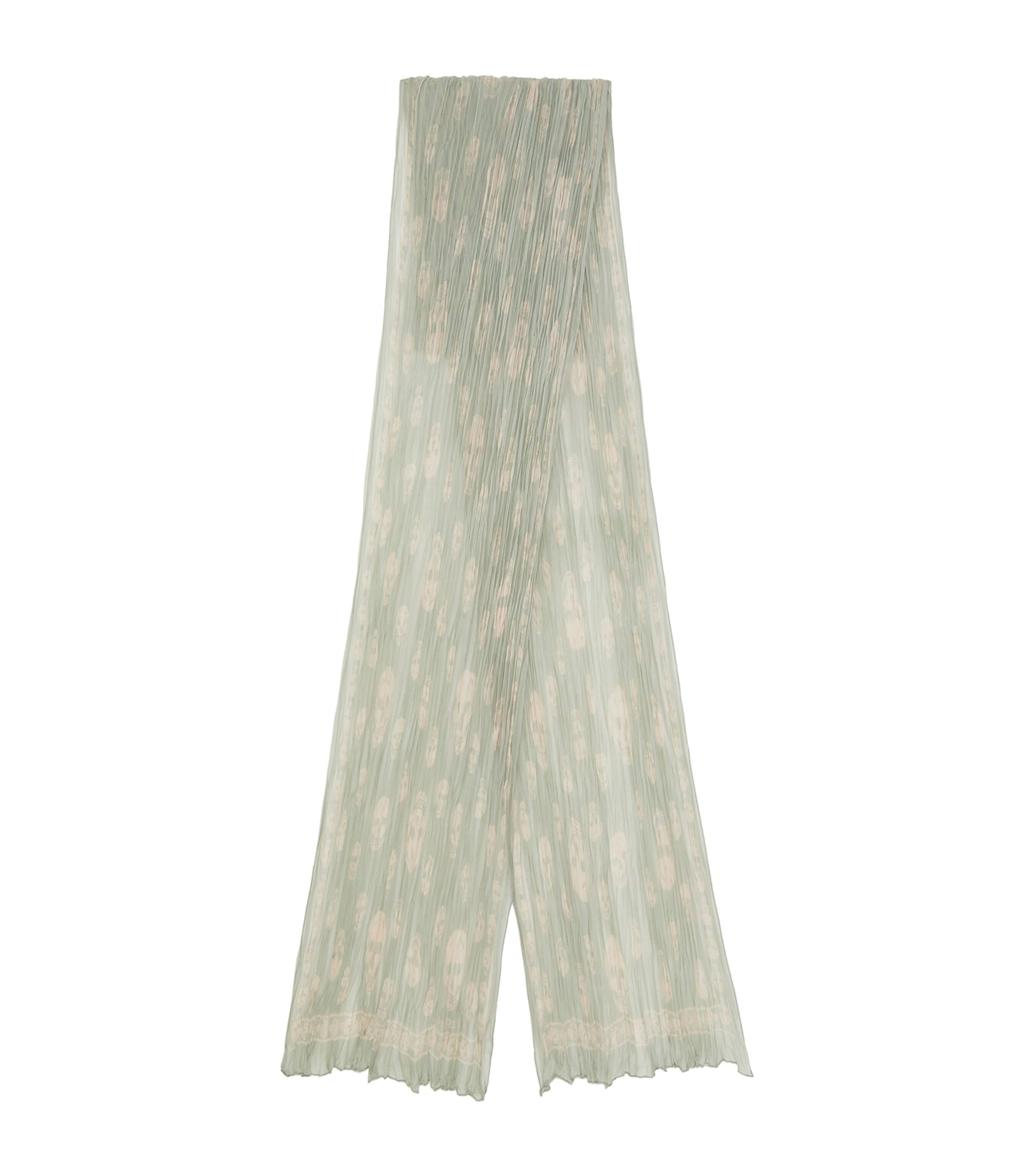 McQueen Silk Pleated Skull Scarf by MCQUEEN