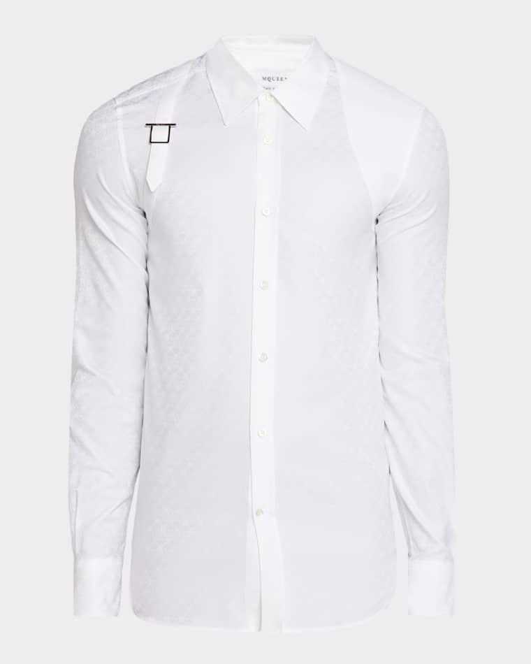 Men's Harness-Detail Skull Jacquard Cotton Shirt by MCQUEEN