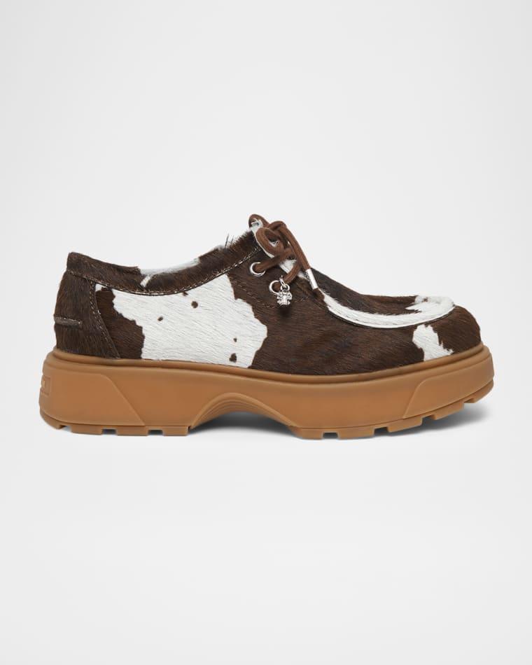Men's Rover Cow-Print Pony Hair Lug-Sole Loafers by MCQUEEN