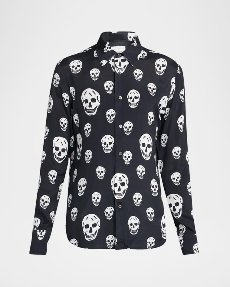 Men's Viscose Skull Print Button-Down Shirt by MCQUEEN