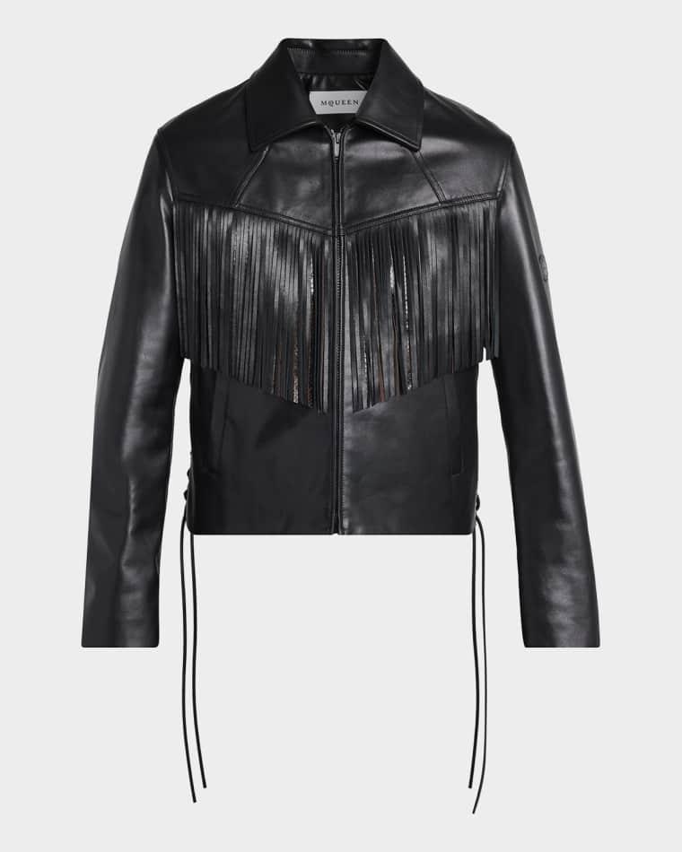 Men's Western Fringe-Trim Leather Jacket by MCQUEEN
