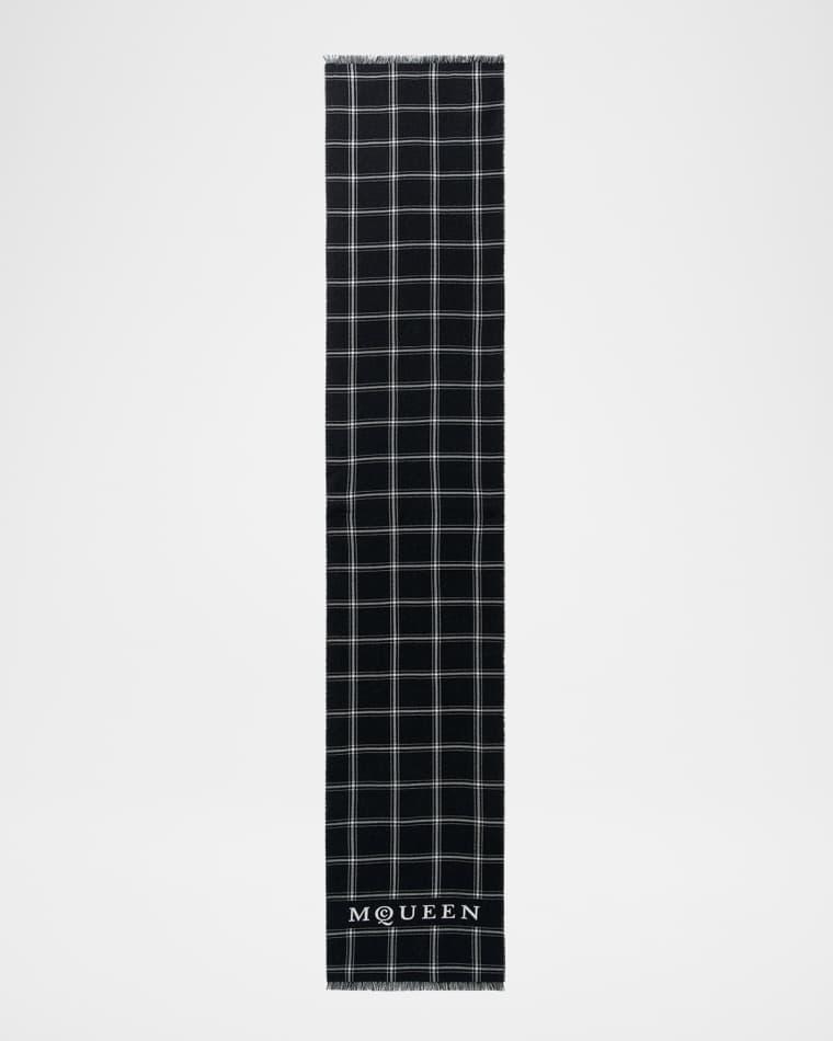 Men's Wool Logo Check Scarf by MCQUEEN
