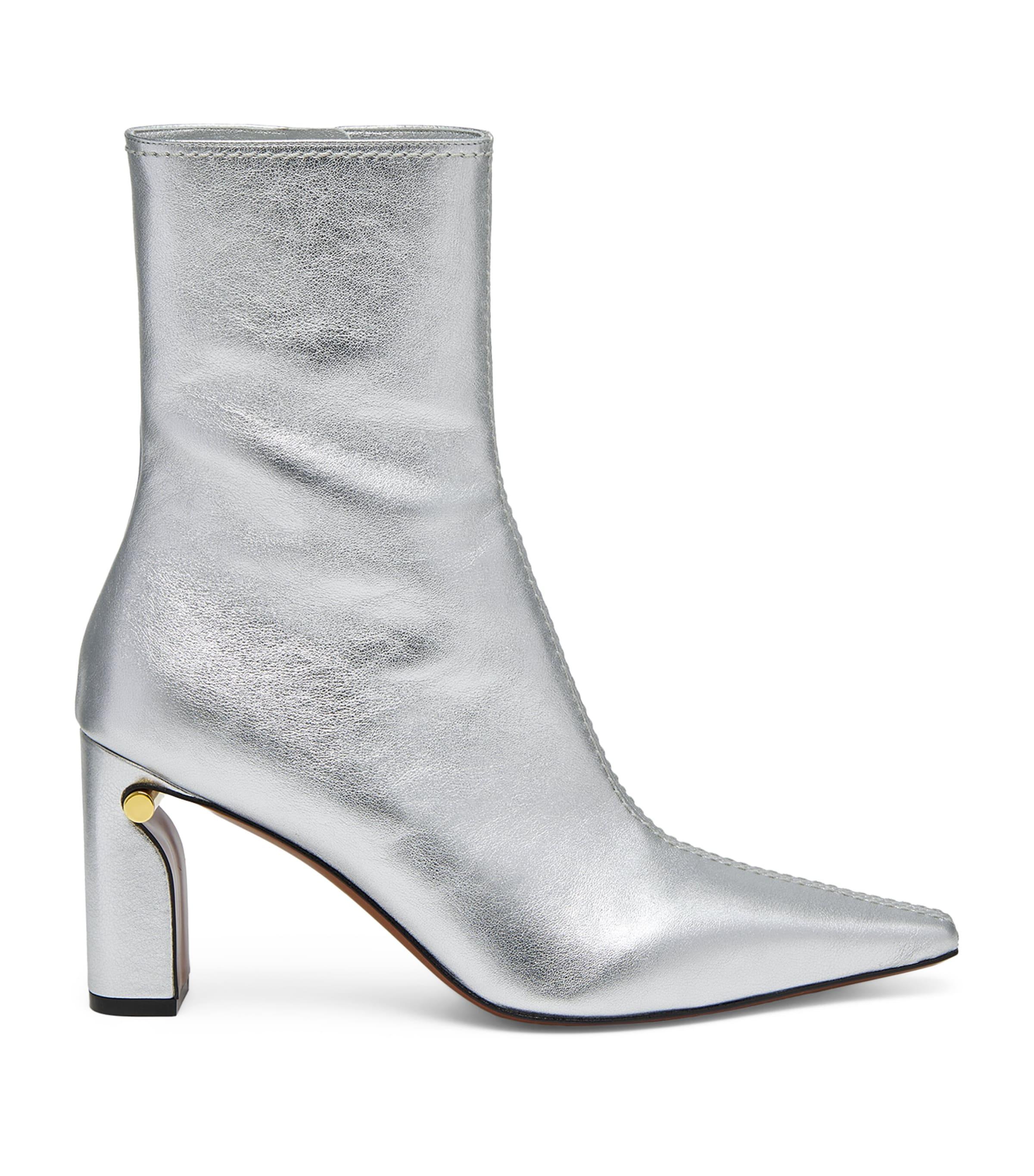 Metallic Leather T-Bar Heeled Ankle Boots 80 by MCQUEEN