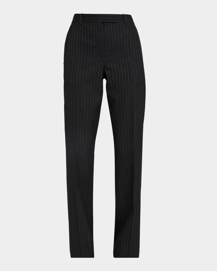 Metallic Pinstripe Wool Straight-Leg Trousers by MCQUEEN