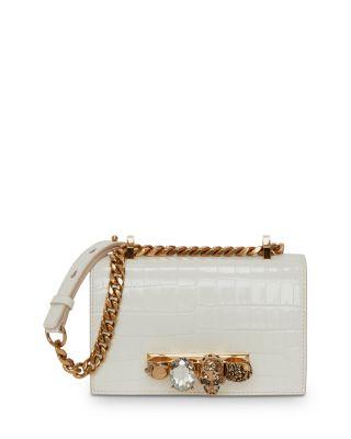 Mini Jewelled Croc Embossed Leather Shoulder Bag by MCQUEEN