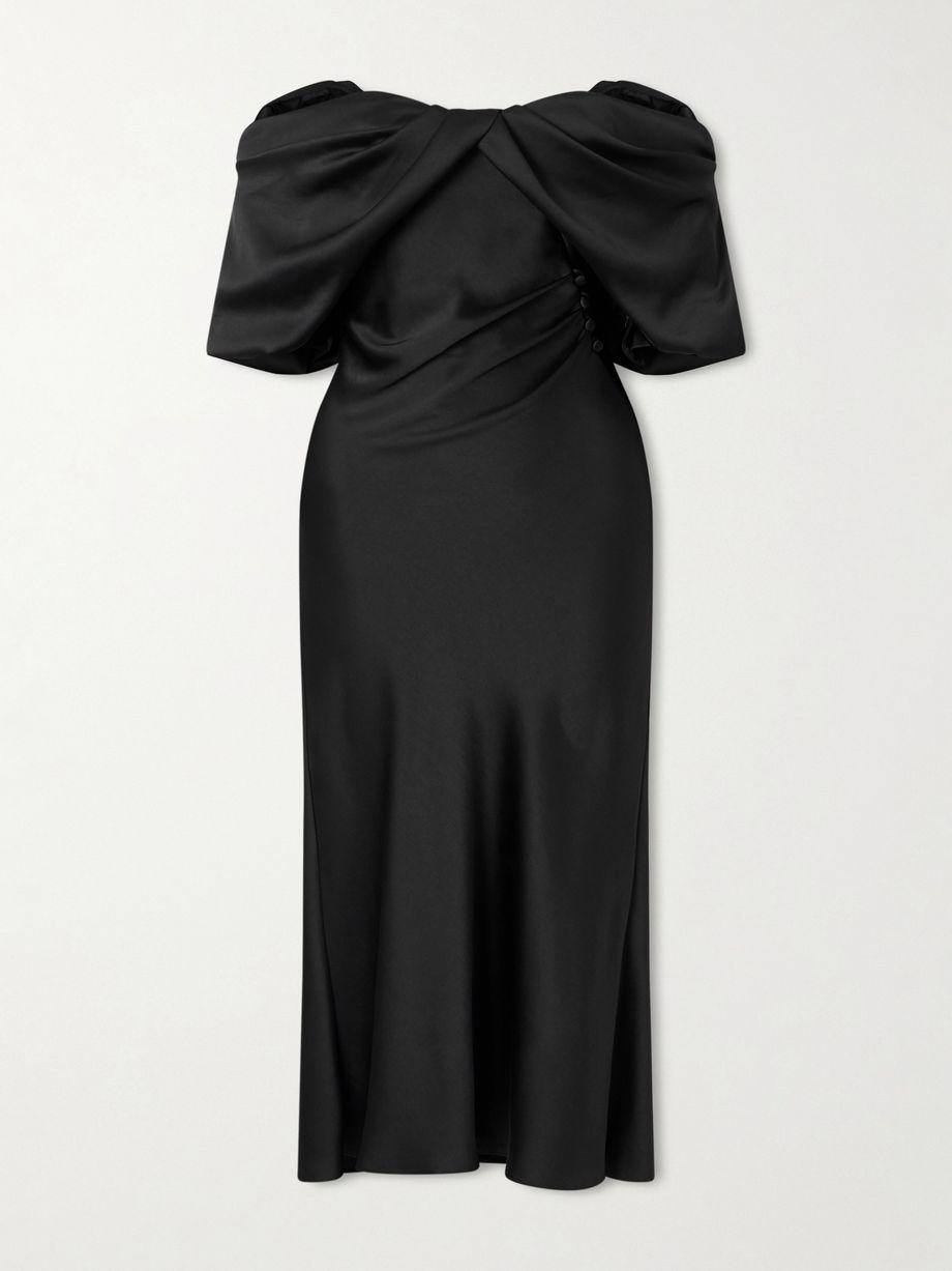 Off-the-shoulder draped satin midi dress by MCQUEEN
