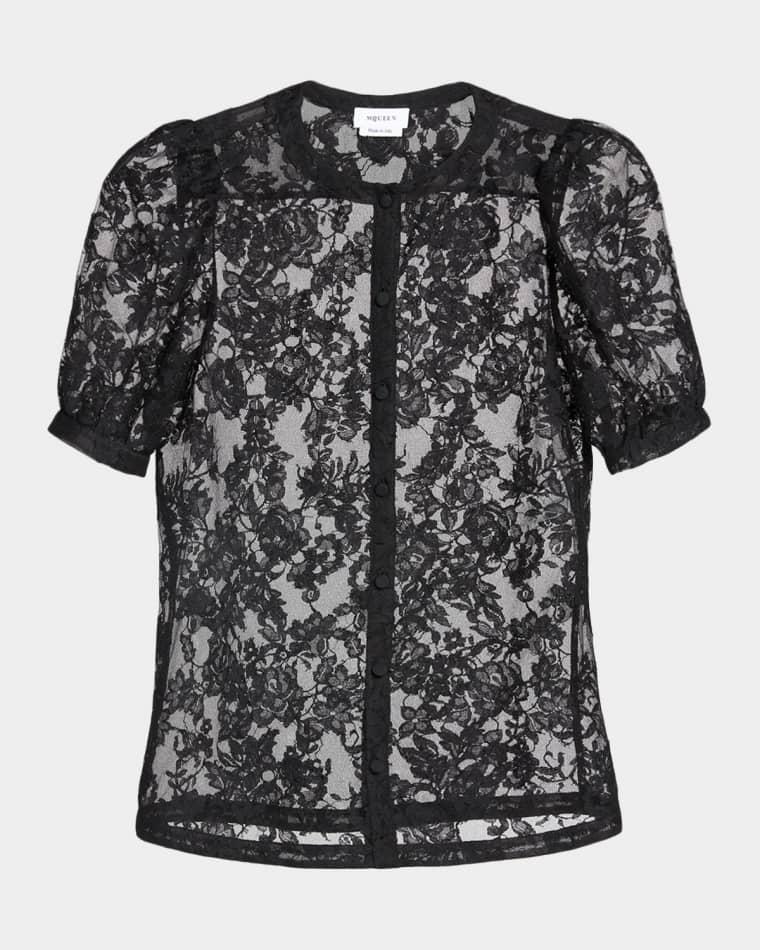 Puff-Sleeve Sheer Lace Shirt by MCQUEEN